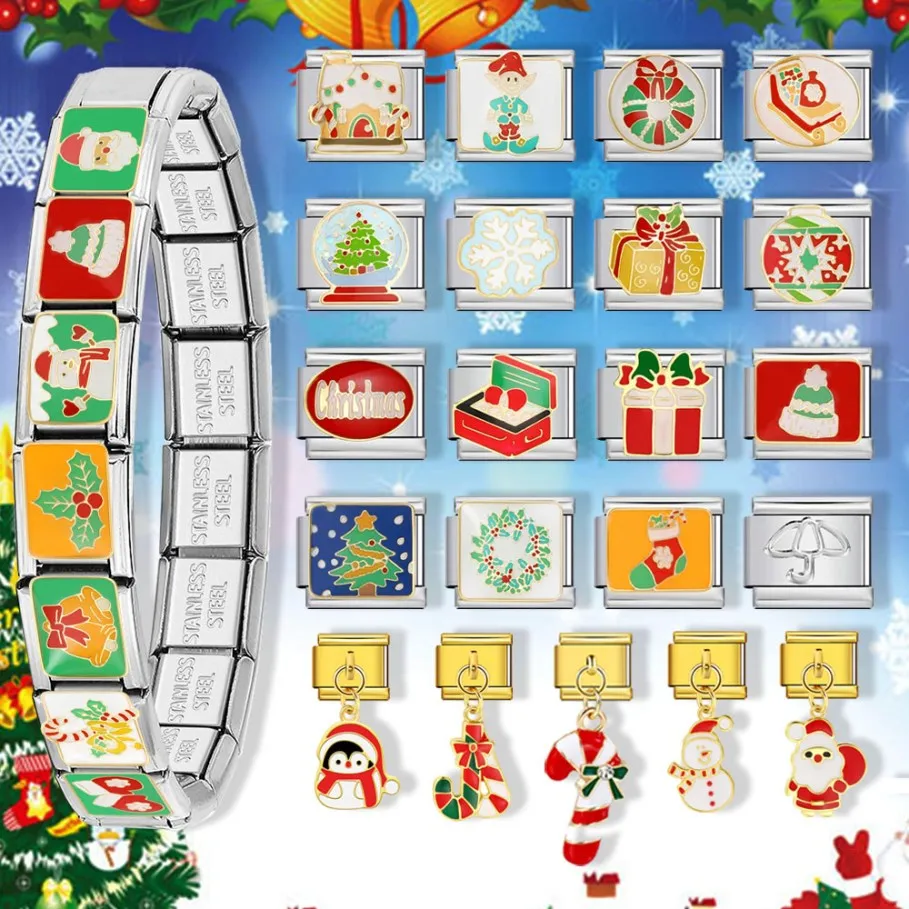 Y2K موضة جديدة سحر عيد الميلاد مهرجان سلسلة مجوهرات إيطالية ملونة ربط صالح 9 مللي متر الفولاذ المقاوم للصدأ صنع سوار خرز ذاتي الصنع