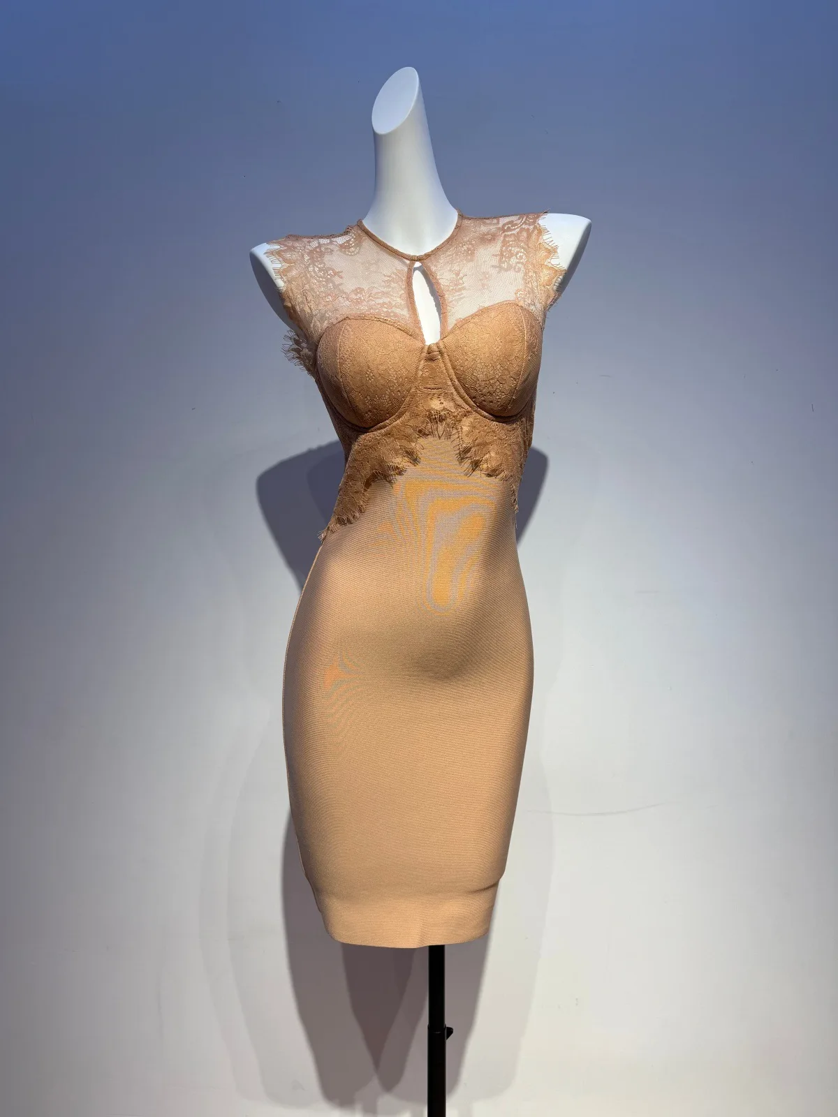 

2026 Women Sexy New Sleeveless Lace Transparent tangerine Bodycon Dress Party Costume Bar Nightclub Stage Performance Clothing