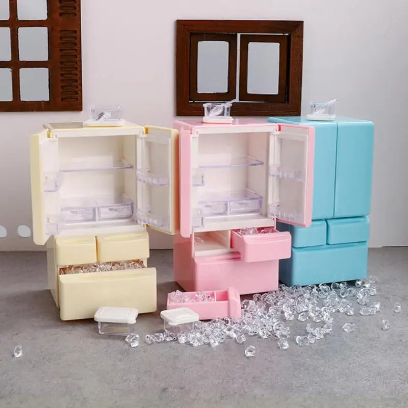 Juego de comida en miniatura, escena de cocina, muebles de bolsillo, modelo 1:12, casa de juegos, juguetes, casa de muñecas, Mini refrigerador de dibujos animados, 1 Juego