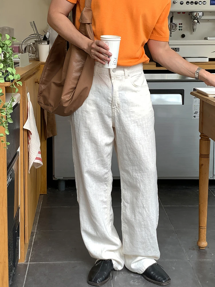 

Lightweight Breathable Linen Cotton Casual Pants Men's Spring Autumn Straight Loose Fit Trendy Drapey Long Trousers