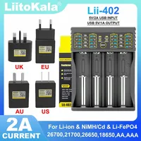 Liitokala Lii-402 1.2V 3.7V 3.2V 18650 18350 18500 21700 26650 AA AAA NiMH Rechargeable Lithium-Battery Charger AU EU US UK Plug