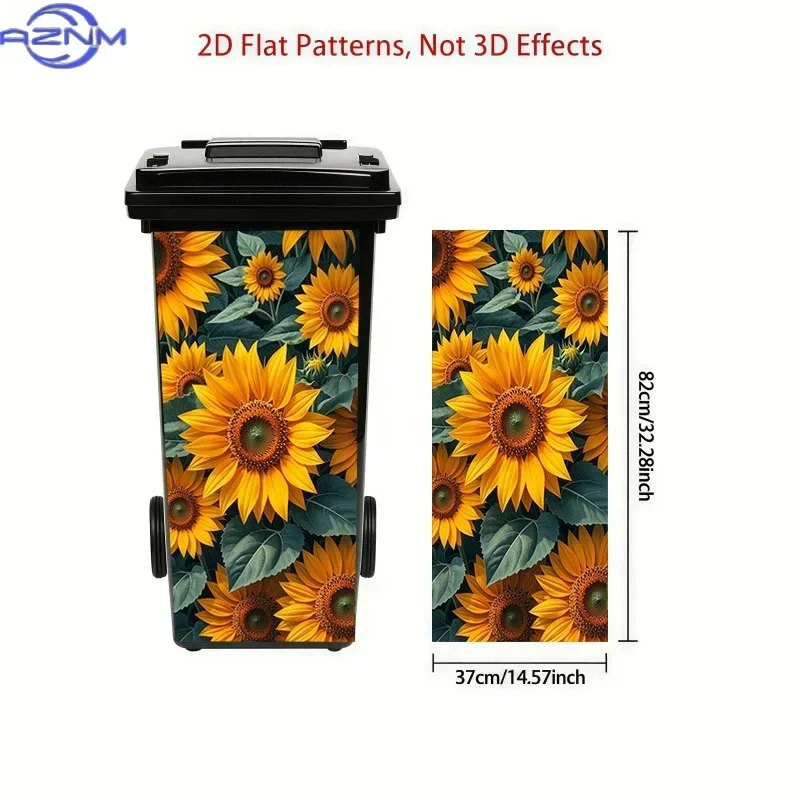 2D 1PCof Trash Can Sticker,  Featuring a Sunflower Field Design, Self-Adhesive Wall Decoration for Kitchen Trash Cans (Suitabl view 4