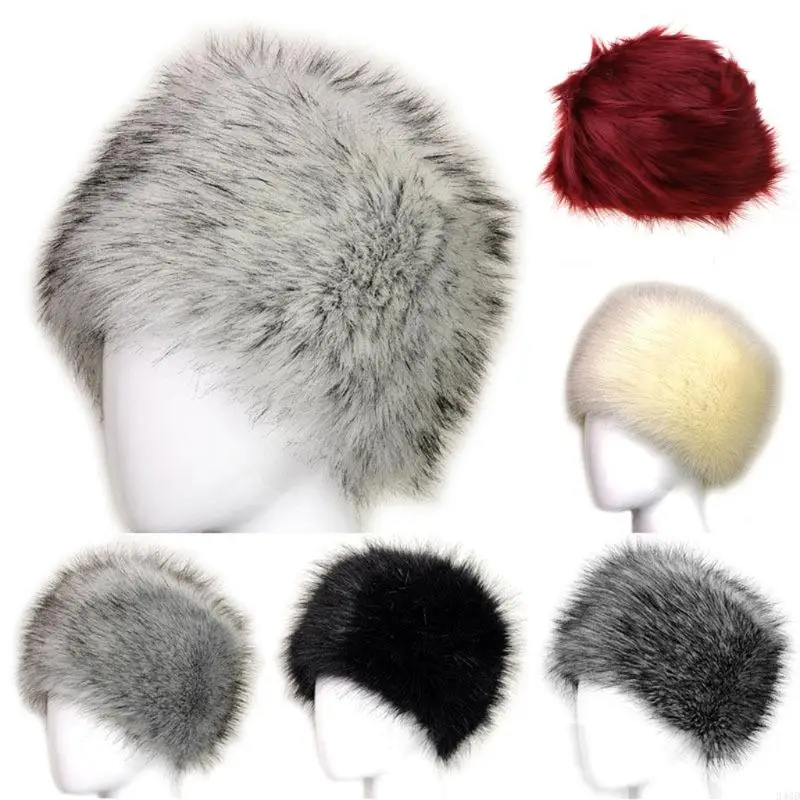 

340D Women Black Faux Fur Hat Russian Winter Warmer Ear Ushanka Cossack Ski