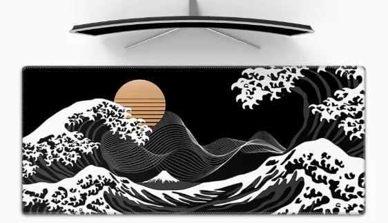 

Japanese Kanagawa Sea Waves Retro Mouse Pad Super Large Thick Locking Edge Esports Notebook Game Natural Rubber Mausepad Large