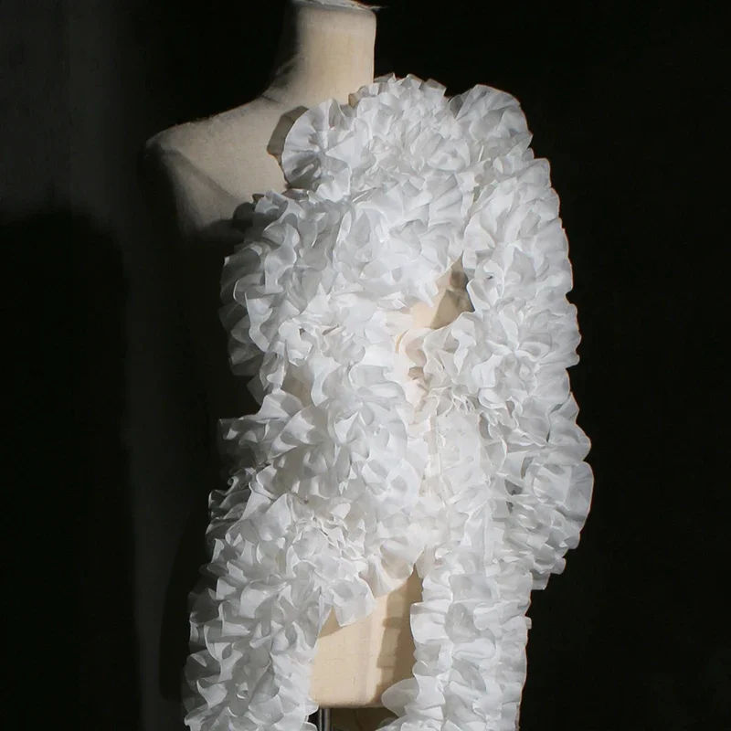 

White Large Lace Fabric with Three-dimensional Ruffles Handmade DIY Flower Bouquet Decorative Designer Fabric Accessories