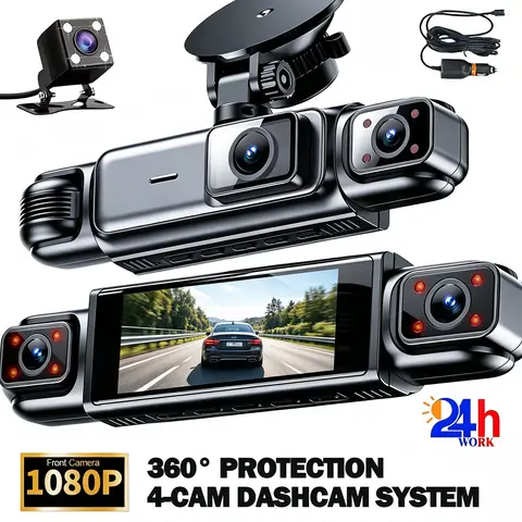 4 Channel 360° Dash Cam Black Box for Car Video Recorder DVR Camera FHD 1080P Night Vision Loop Recording 24H Parking Monitor