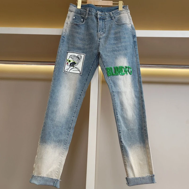 

Модные осенние новые джинсовые джинсы, женские корейские версии с высокой талией, облегающие утягивающие эластичные брюки-карандаш на небольшую ногу