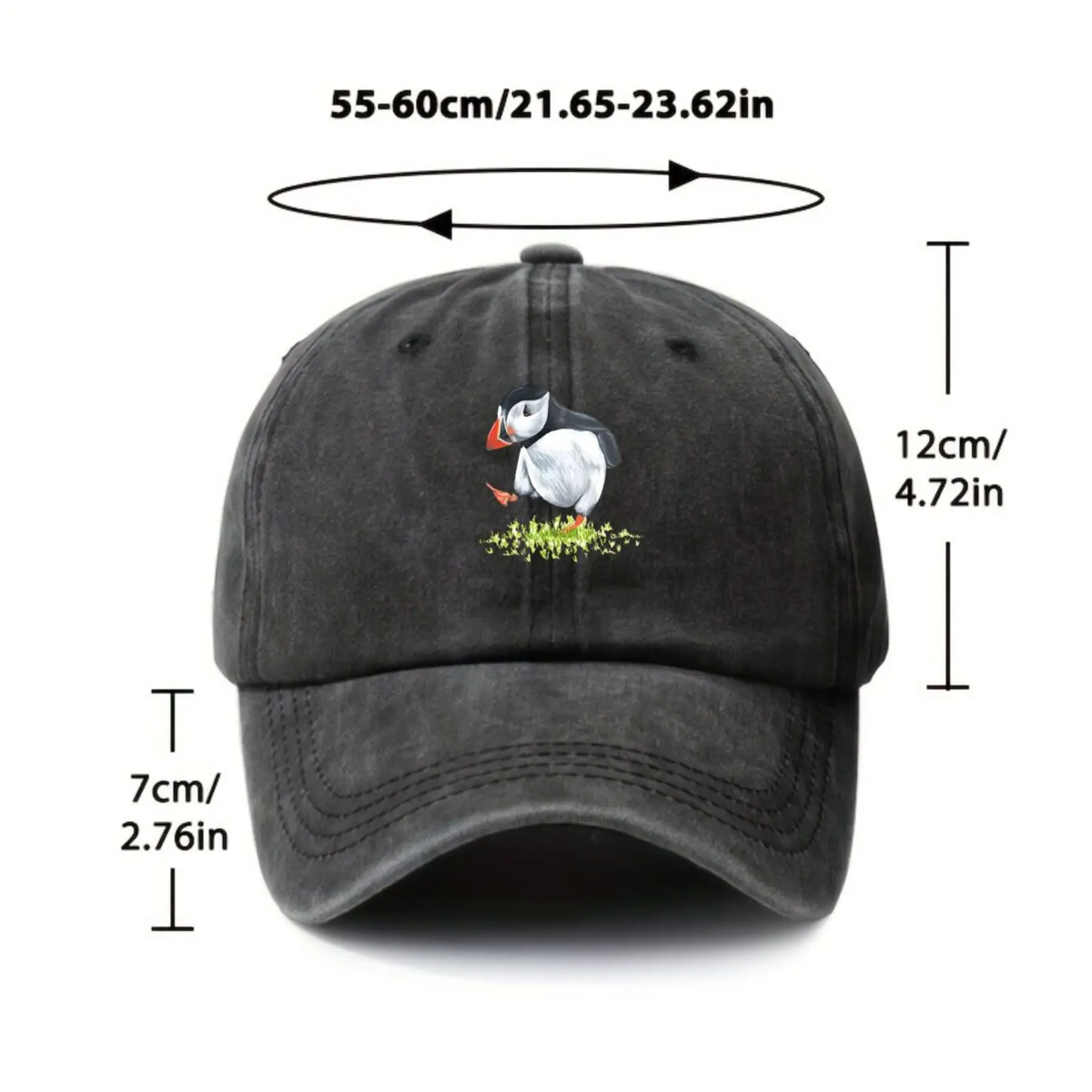 Cute-Puffin-Bird-Illustration-Washed-Baseball-Cap-Unisex-Casual-Outdoor-Sun-Protection-Cap