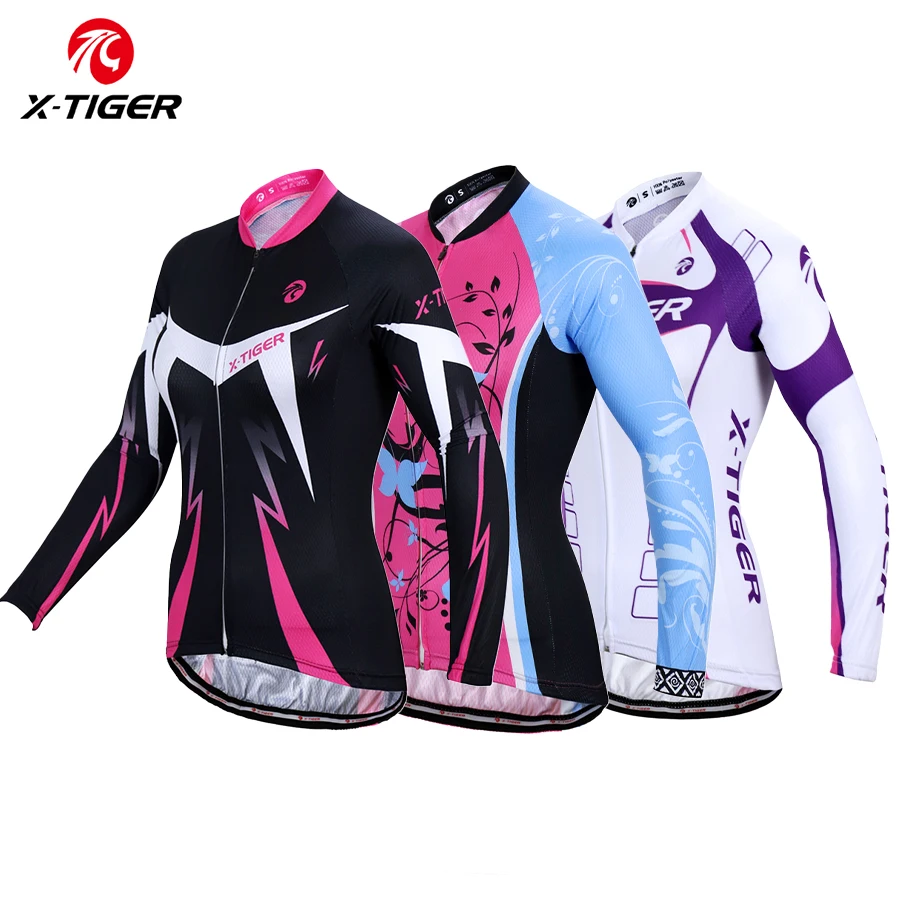 X-Tiger Women Cycling Jersey Long Sleeve Anti-UV Autumn MTB Bike Clothes Wear Full Zipper Shirt Bicycle Clothing Basic Series