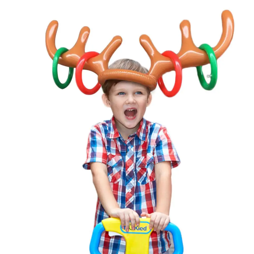 New Year Decoration Santa Funny Reindeer Antler Hat Inflatable Toys Ring Toss Christmas Game Outdoor Activity Xmas Kids Gift