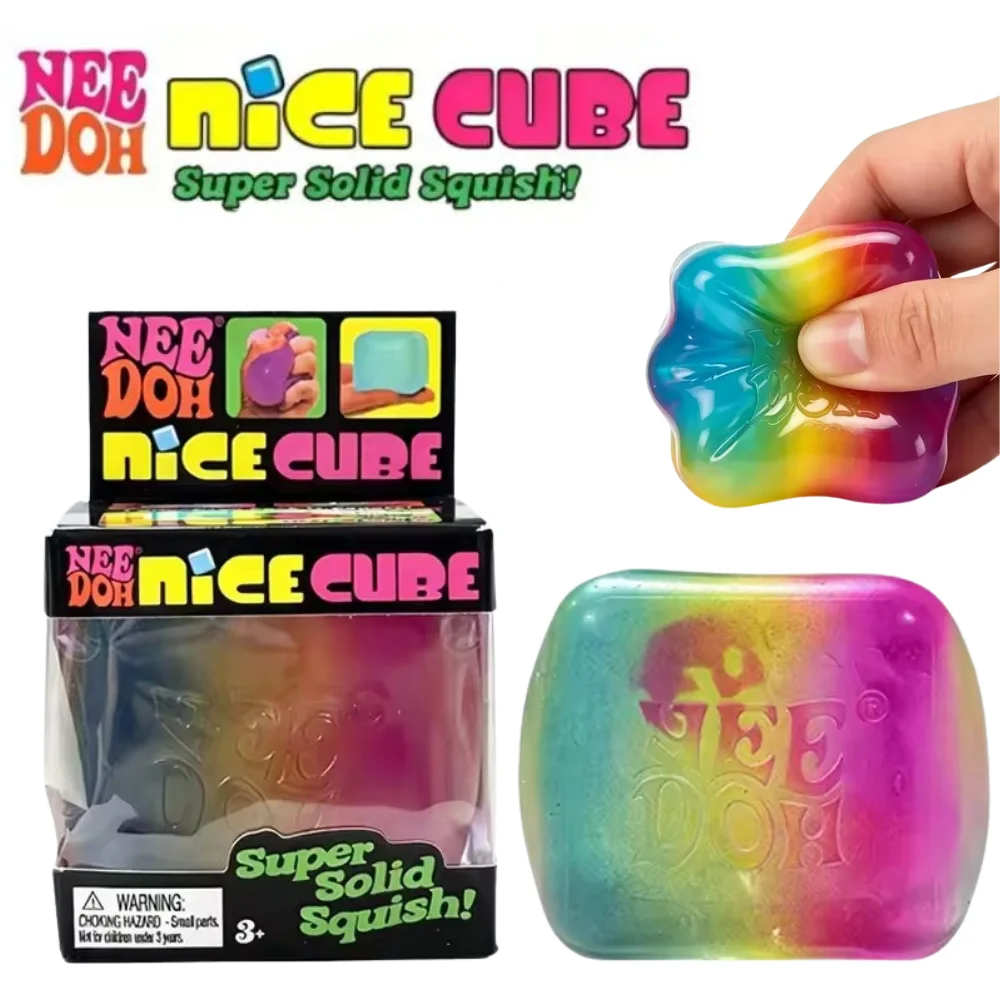 High Quality NeeDoh Rainbow Color Cube Squishy Sensory Fidget Toy Fingertip Release Stress Relief Surprise Blind Box Decor Gift
