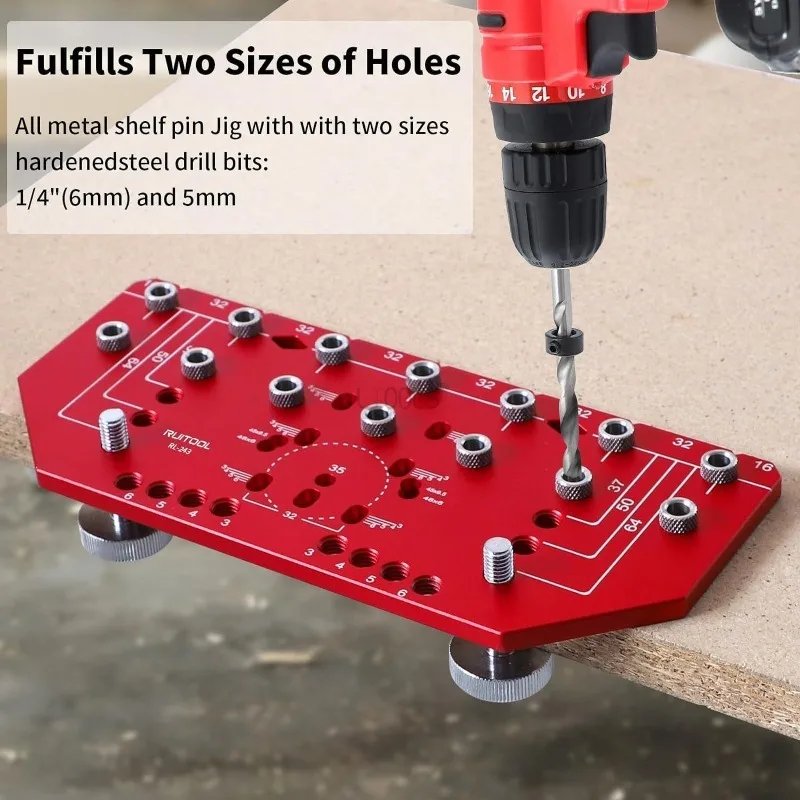 

Shelf Pin Jig and Hinge Jig Two-in-One Self-contained Clamping Aluminum Alloy Shelf Pin Drilling Jig for Furniture Cabinet Shelf