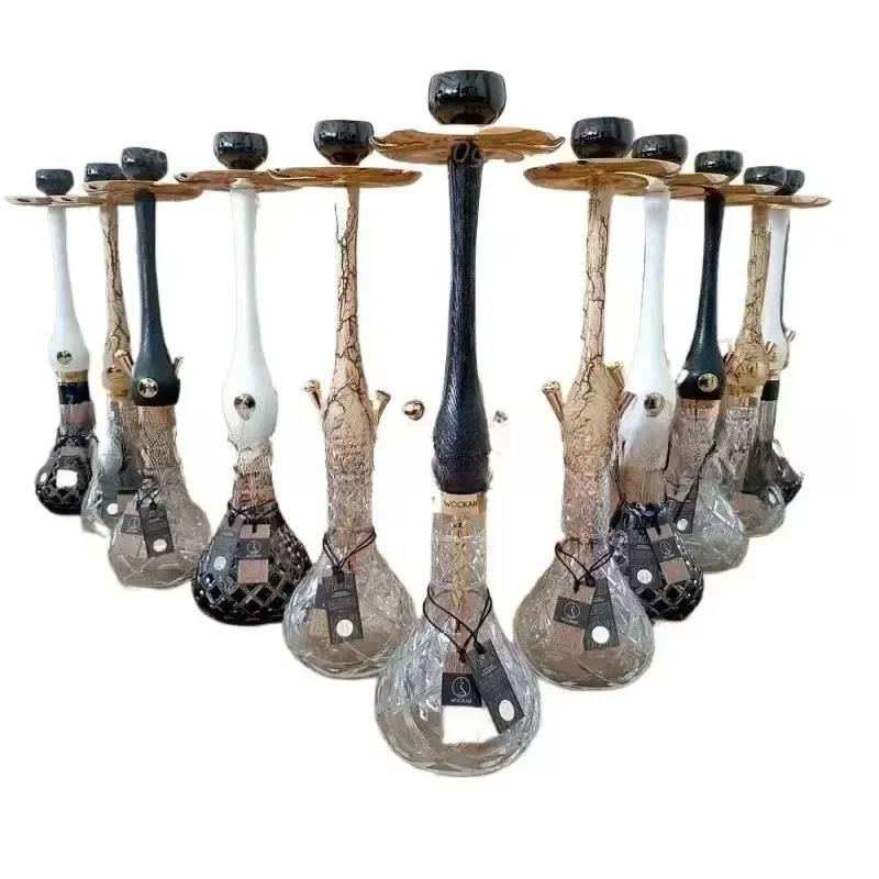 for Single Tube Hookah Wooden Stem with Leather Carry Case Stainless Steel Base and Glass Bowl Portable Shisha Pipe Set