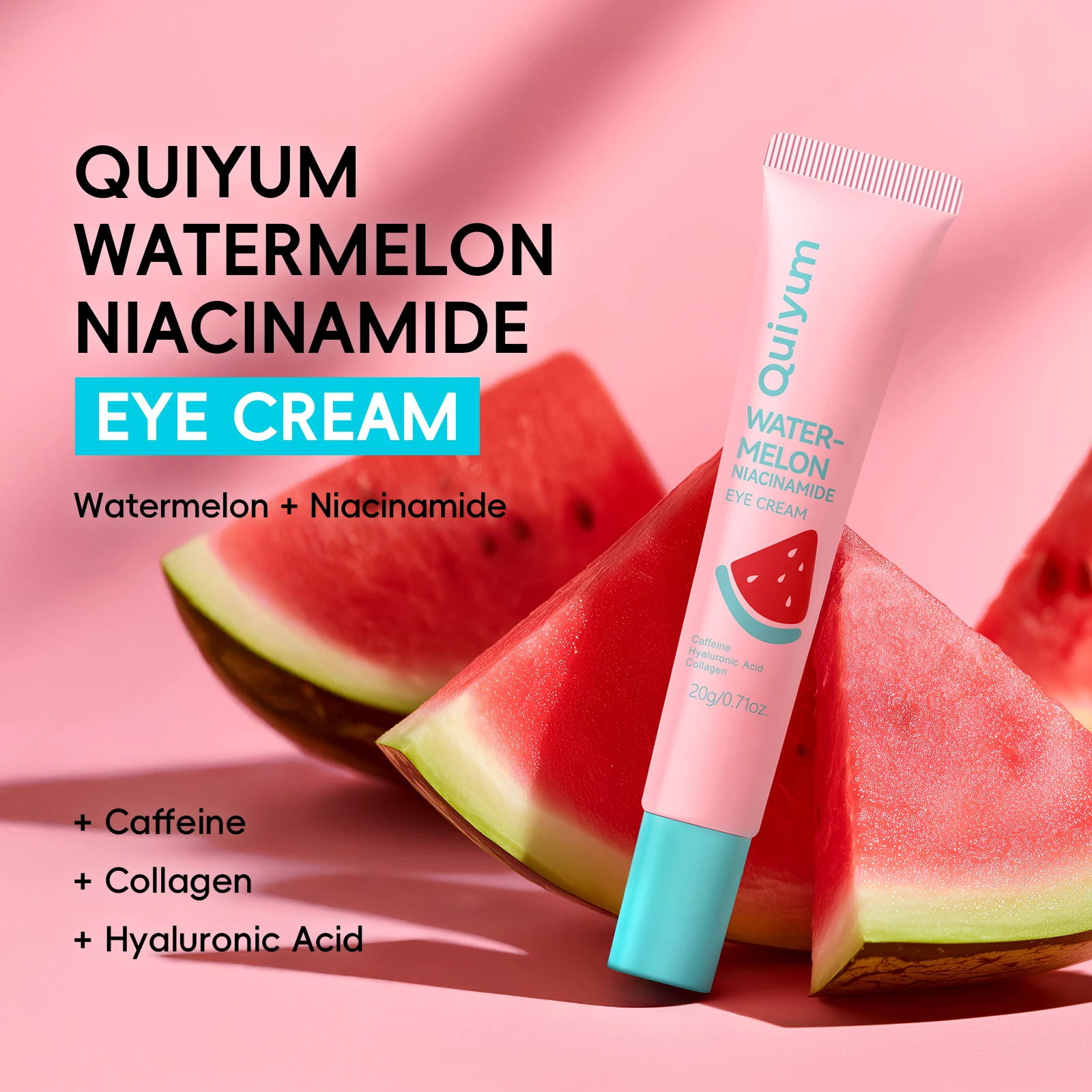 Quiyum Watermelon Niacinamide Eye Cream 20g High Moisture Radiant Glow with Caffeine & Hyaluronic Acid