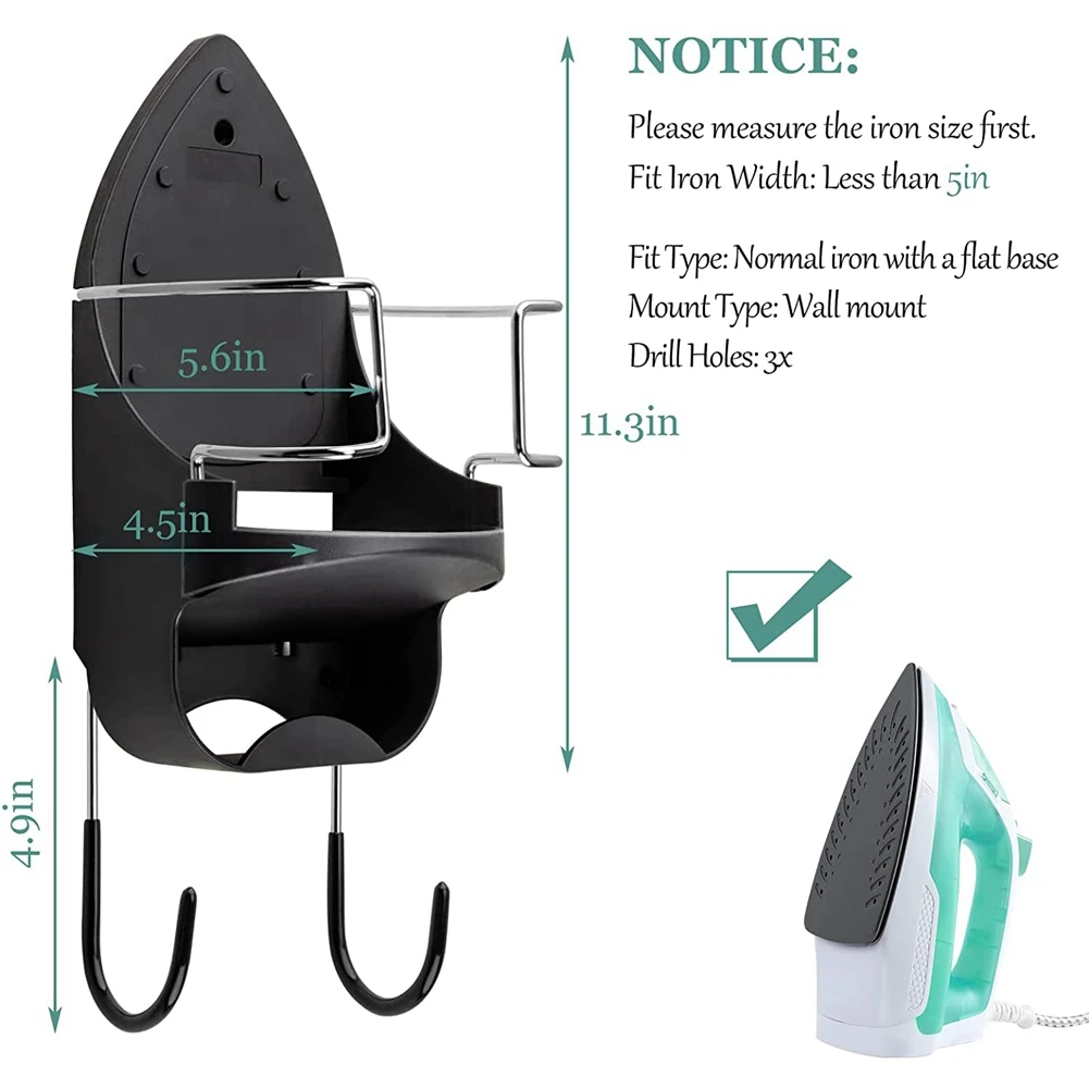 Iron Board Hanger Wall Mount Electric Iron Holder Iron and Ironing Board Storage Organizer Shelf with Removable Hooks