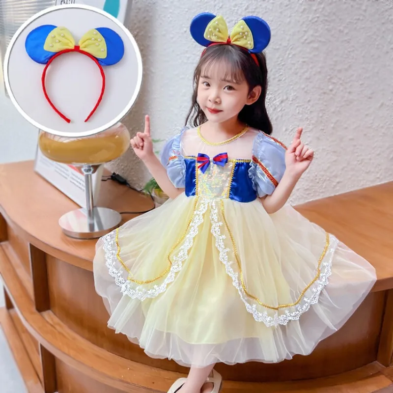 

Disney Kid's Summer Snow White Skirt Ice and Snow Romance Dress Dress Girl's Halloween Carnival Fluffy Gauze Dress Birthday Gift