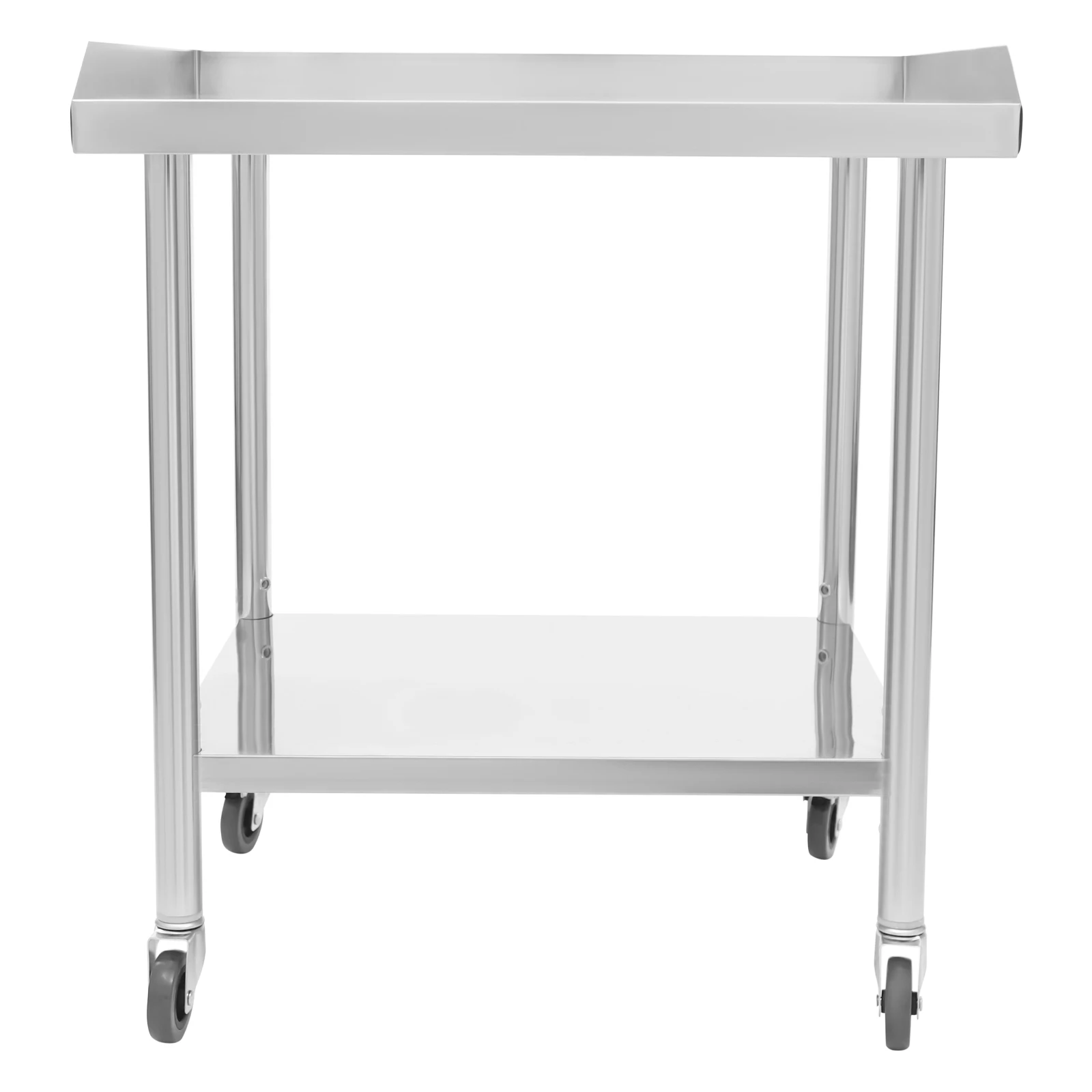 Table de travail à 2 niveaux en acier inoxydable 60x60x76cm, Table de préparation commerciale avec roulettes pour couper les légumes, couper la viande
