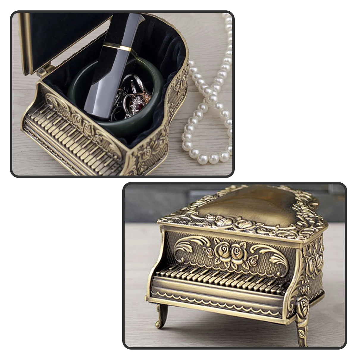 

Piano Jewelry Box Jeweled Trinket Boxes Earring Organizer Holder Metal Container Girl Ornament