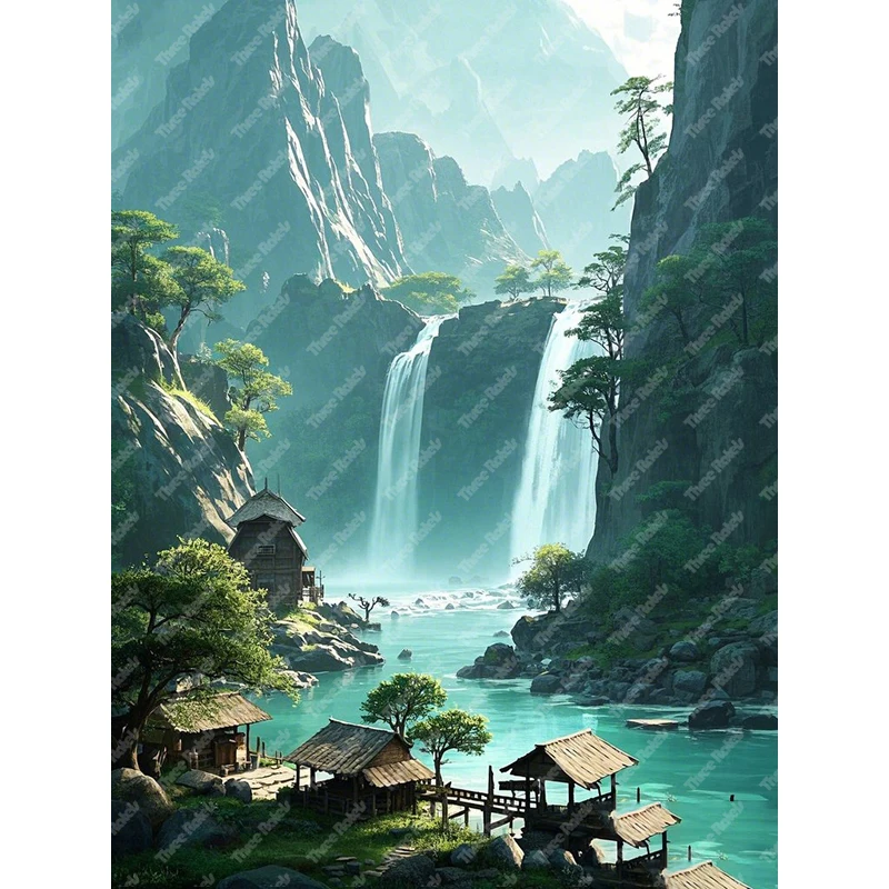 Three Ratels QHD82 Rural style canyon waterfall Landscape wall stickers For home decoration