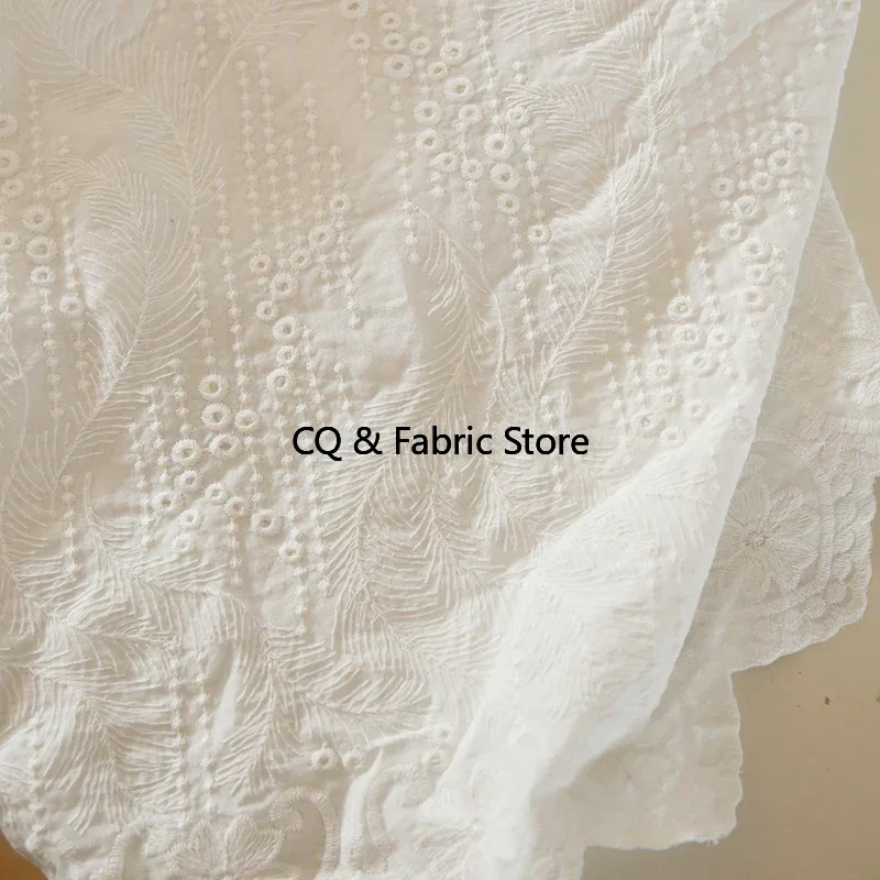 

White Pastoral Style Ins Cotton Embroidery Cloth Skirt Wedding Dress DIY Women's Clothing By The Meter