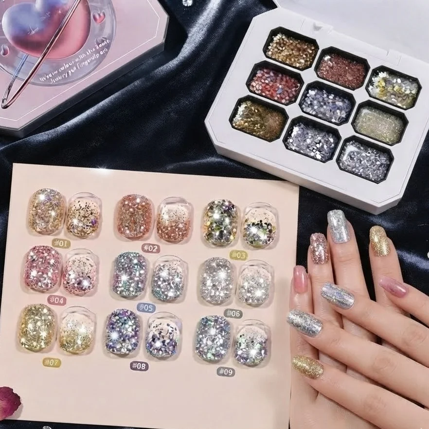 1pc 9-Color Star Burst Galaxy Series Glitter Solid Color Gel Nail, UV/LED Curing DIY Nail Salon, Popular Nail Art