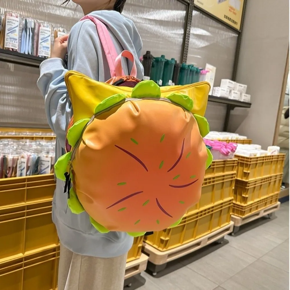 Funny Large Capacity Cheeseburger Backpack Lovely Style Waterproof School Rucksack Multi-layer School Bag Daily Use