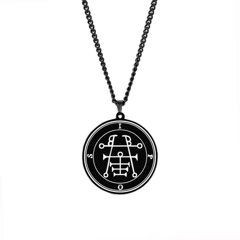 Black Color King Asmoday Sigil Demon Origins Seal Lesser Key of Solomon Goetia Amulet Talisman Stainless Steel Pendant Necklace