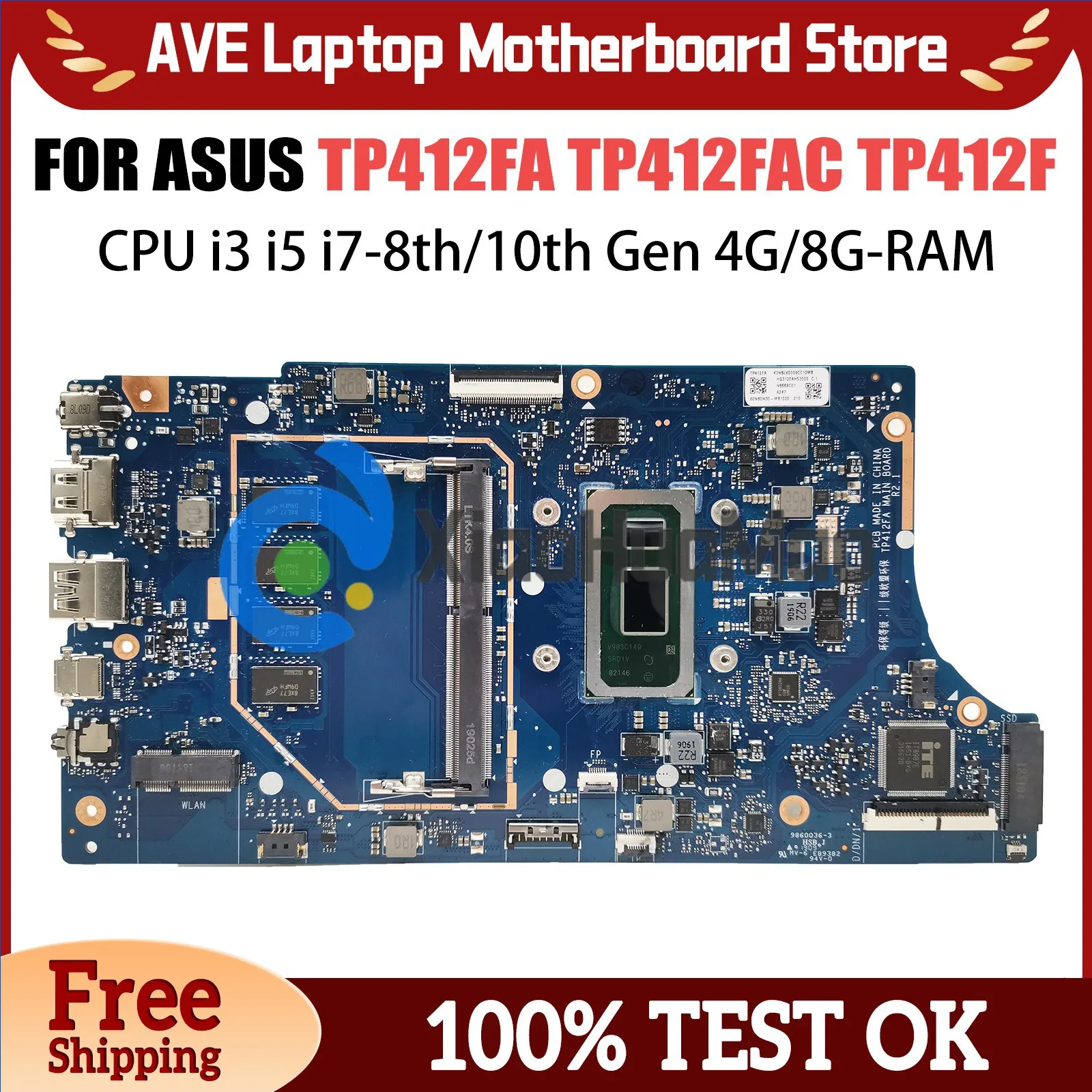 Mainboard For ASUS Vivobook Flip 14 TP412 TP412FA TP412F SF4100F TP412FAC Laptop Motherboard i3 i5 i7 4GB 8GB RAM