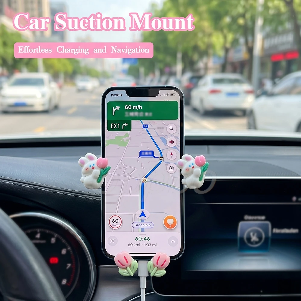 Immagine 4: Supporto Creativo per Telefono da Auto con Clip per Bocchetta dell'Aria, Design Cartone Animato, Stabile per Navigazione e Guida Quotidiana