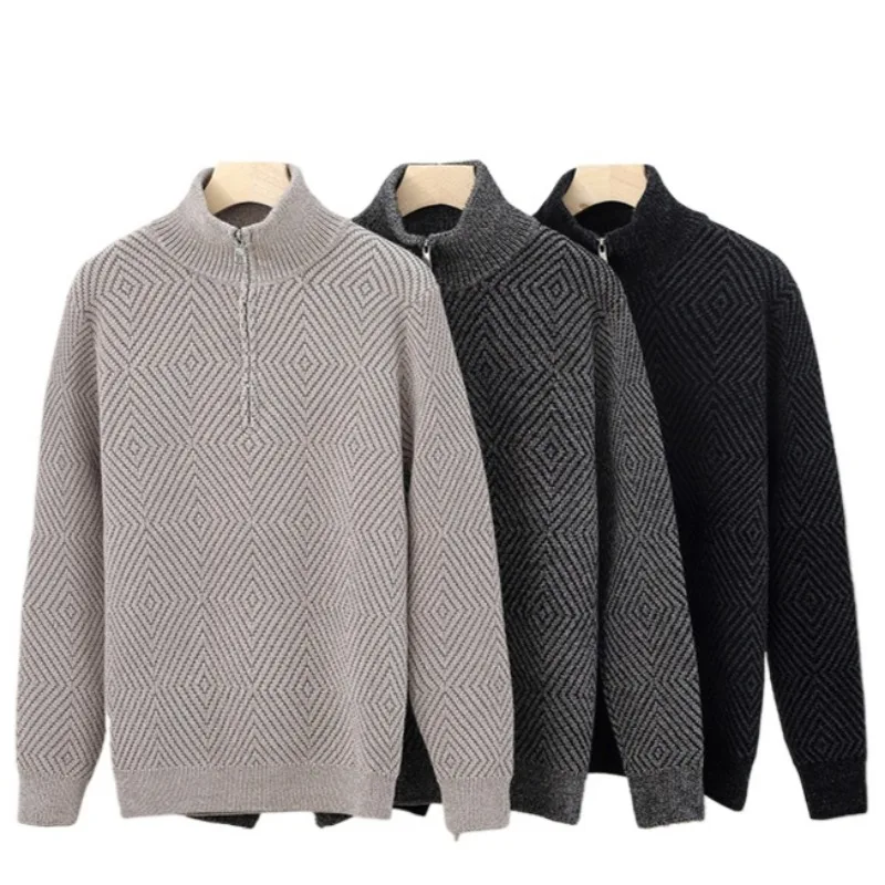 Maglione lavorato a maglia con mezza cerniera da uomo caldo autunno inverno tendenza tinta unita maglione da lavoro casual maglieria sociale pullover M-3XL