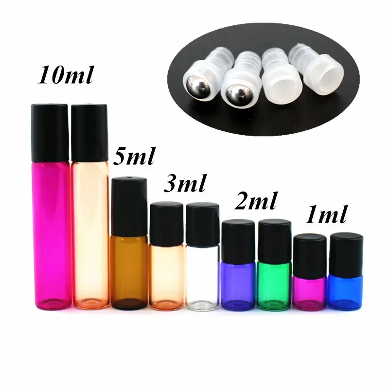 5PC/Pack 1ml 2ml 3ml 5ml 10ml Thin Glass Roll on Bottle Sample Test Roller Essential Oil Vials with Stainless Steel/Glass Ball