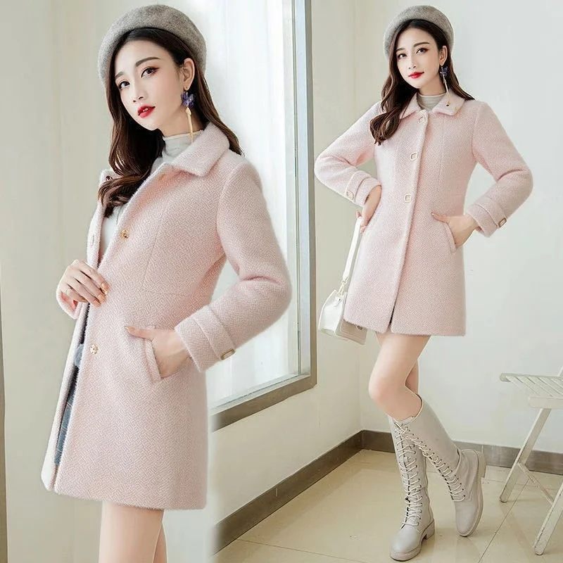 

Woolen Coat for Women Mid Length Trendy 2024 Autumn Winter New Loose With Waist Cinched Slimming Effect Resembling Mink fur Coat