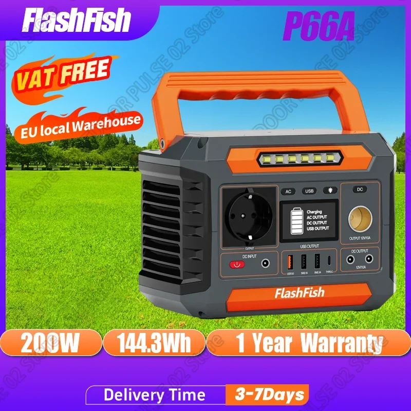 FlashFish P66A Tragbares Kraftwerk, 200 W, Solargenerator, 144,3 Wh Akku, Heim-Backup, Outdoor, Camping, mobile Stromversorgung, einfach zu tragen