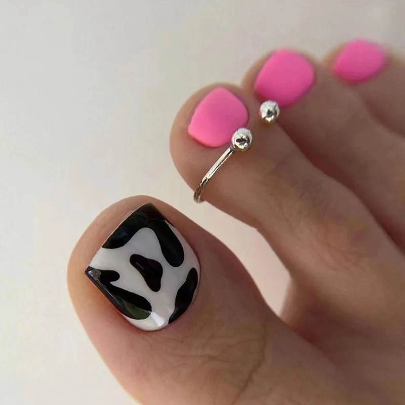 

24PCS Barbie Pink Press-On Toe Nails - Milky Swirl Design Short Square Shape Matte Finish False Toenail For Women Girl