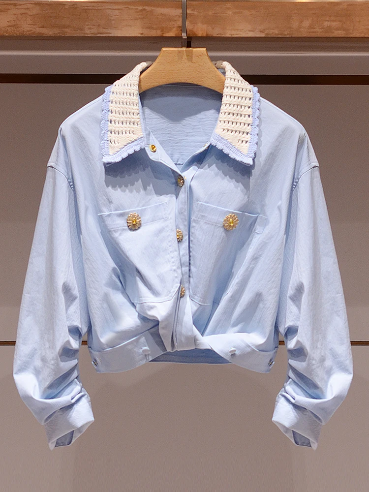 

Casual Blue Long Sve irt Women's Collar Unregular Spring New Sle JOOva Commute Sle Slim Fit Breathable Skin-Friendly