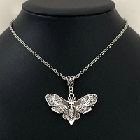 Gothic Death Moth Necklace Pendant 20inch Chain Sugar Skull Gothic Butterfly Rock Emo Goth Silver Color 20inch Strong Chain
