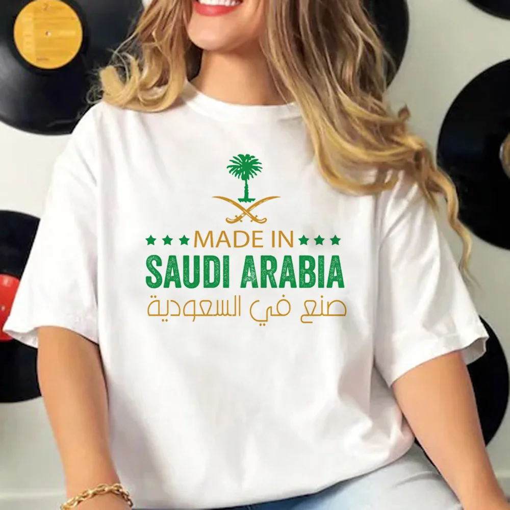 Saudi National Day gráfico t-shirt para mulheres, roupas Harajuku para meninas, Y2K Tee