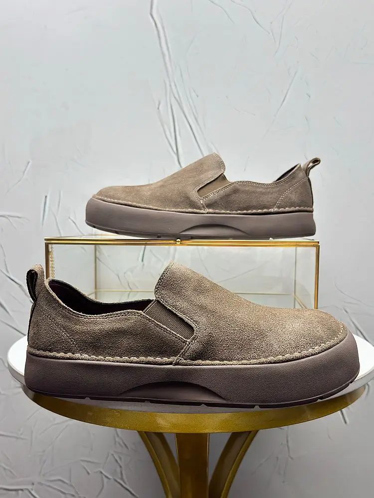 Male Hard Wearing Distressed Casual Shoes Solid Color Square Toe Cross Tied Platform Business Men Footwear
