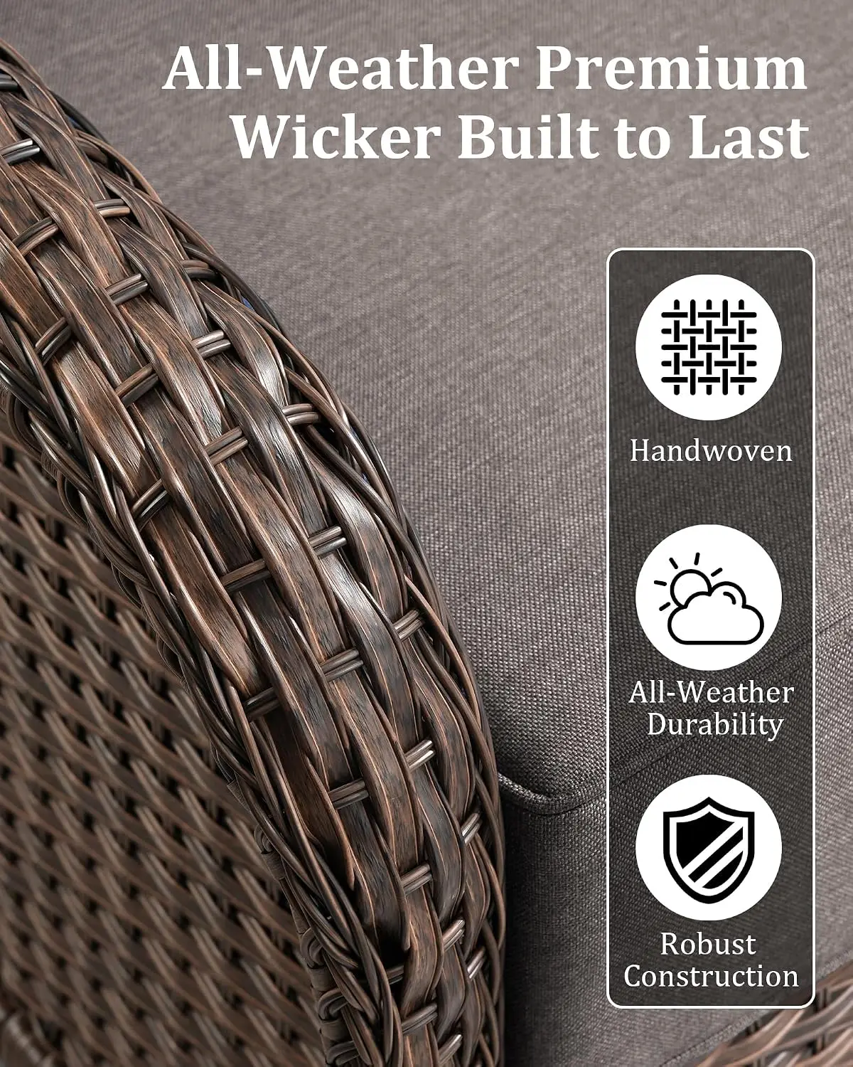 3-Piece Wicker Patio Sofa Set 6-Inch Cushions, Outdoor Conversation Furniture with Ottoman All-Weather Seating , Customized