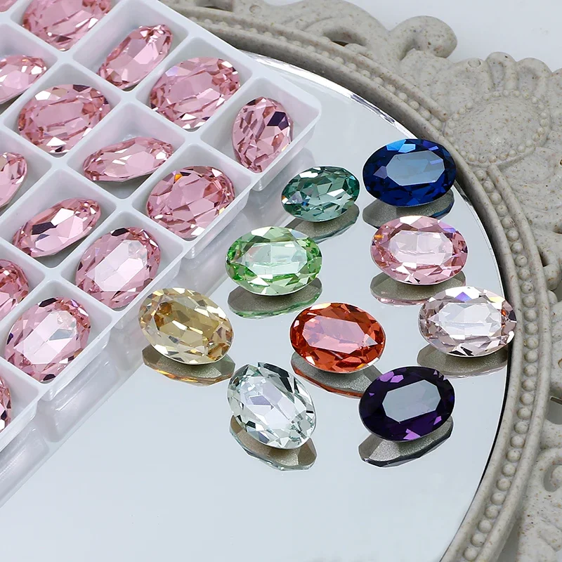 8x6mm K9 Crystal Rhinestone Oval Stones Glass Beads Strass Pointback Stone Diamonds For Clothes Wedding Dress Art Nail Shoes Bag