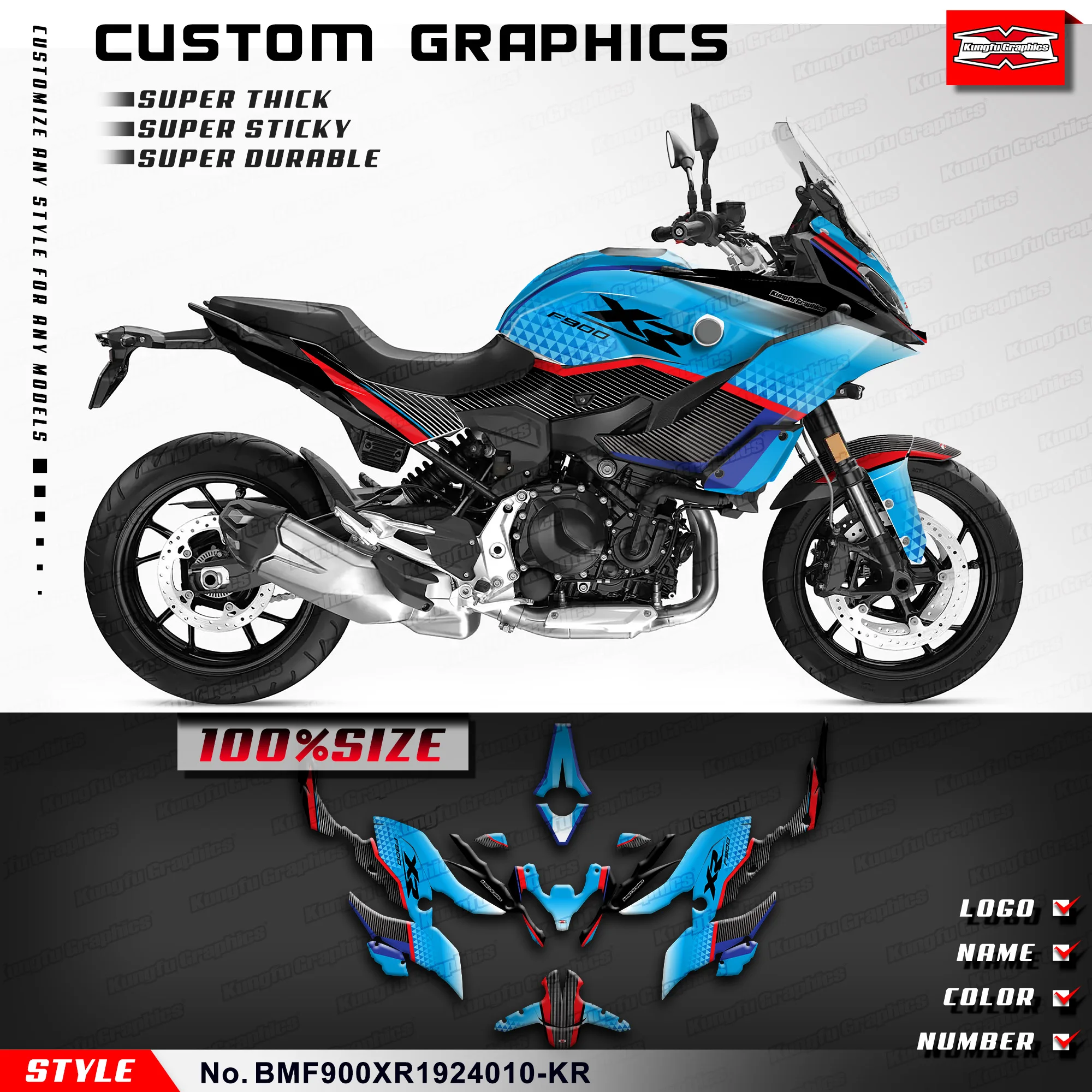 

KUNGFU GRAPHICS Racing Graphics Racing Sticker for F 900 XR 2019 2020 2021 2023 2024, Rebuild, Blue, BMF900XR1924010-KR