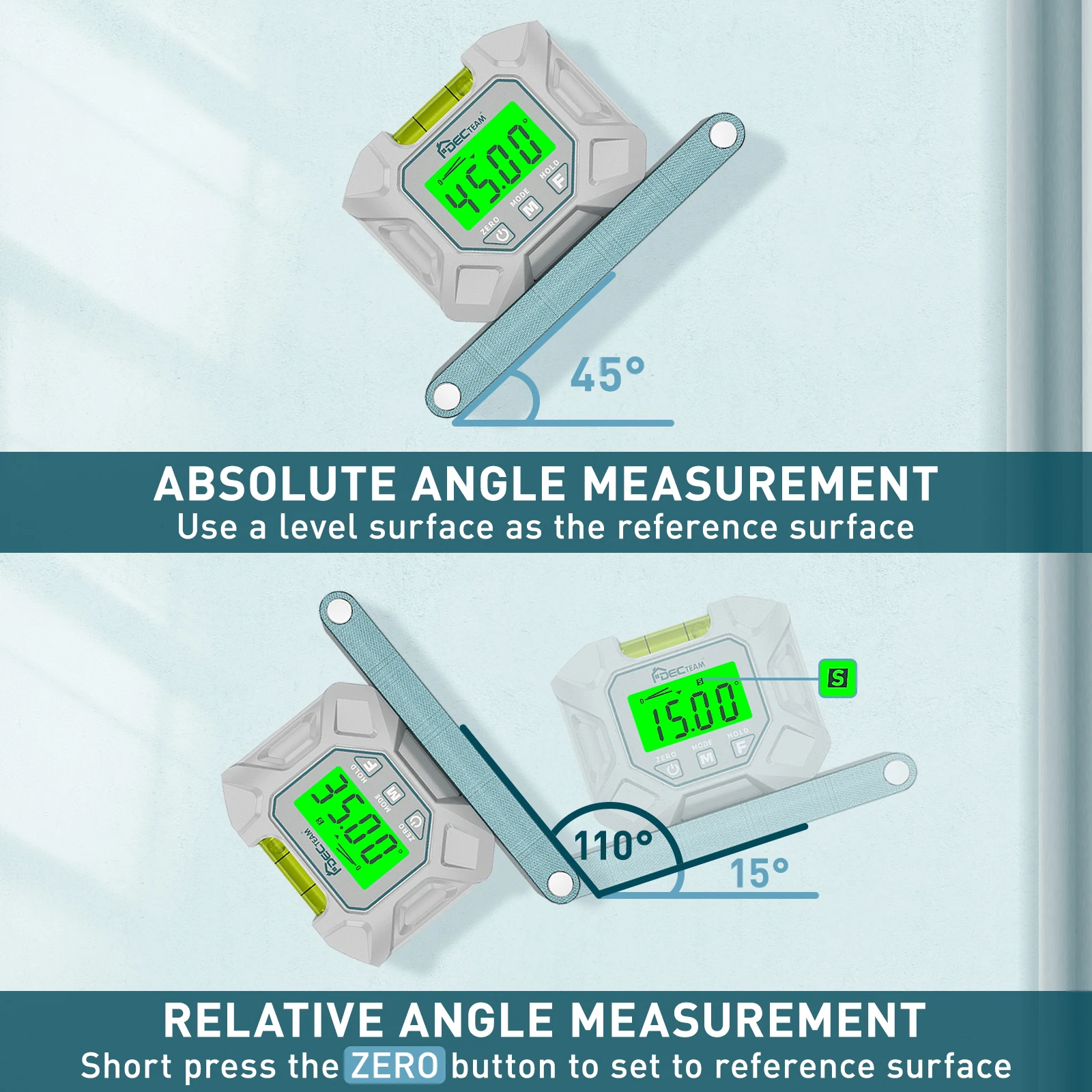 Decteam AG02 Laser Digital Angle Protractor Electronic Bubble Angle Finder Box Gauge Back light  inclinometer Measuring Tools