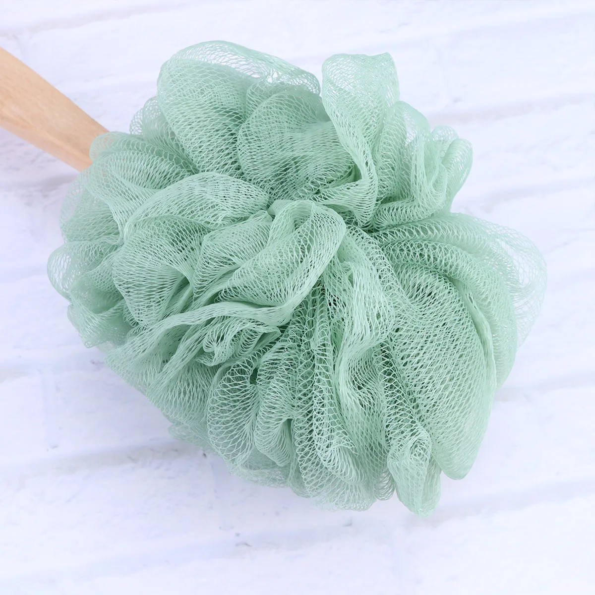 

3Pcs Bath Ball with Long Handle Shower Scrubber for Back Massage and Exfoliation Nylon Brush for Sensitive Skin Grey Blue Green