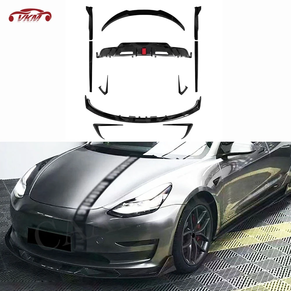 

For Tesla Model 3 2019+ Body Kit Rear Bumper Diffuser Front Lip Side Skirts Rear Spoiler Splitter Air Vent Trims ABS Accessories