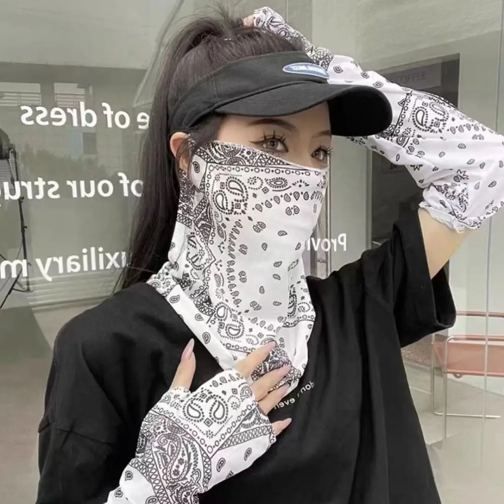 Anti-UV Sunscreen Face Mask Thin Sleeves Breathable Half Face Cover Ice Silk Summer Mask Sleeves Set Cycling Bike Motorcycle