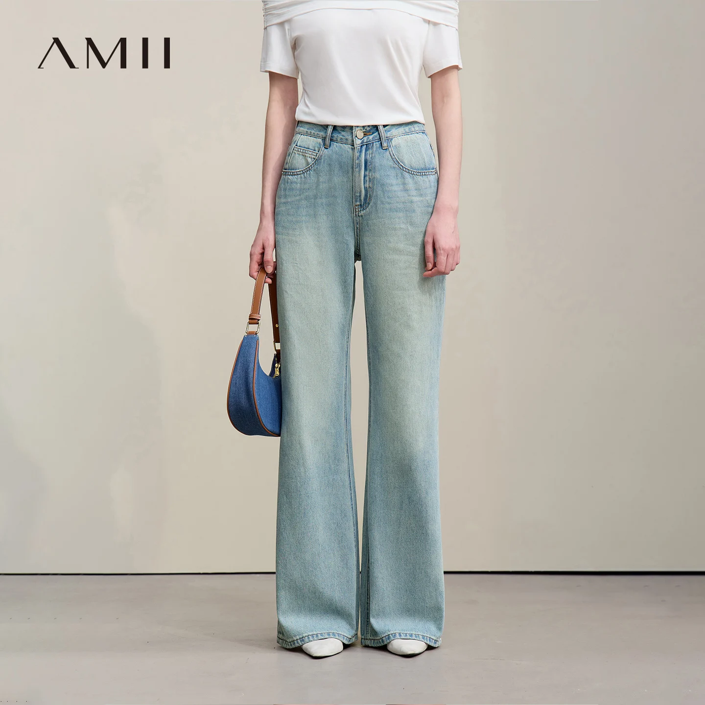 

Amii Women High Waist Flare Jeans Classic Casual Straight Office Light Blue Wash Denim Wide Leg Jeans 2026 Summer New 12622049