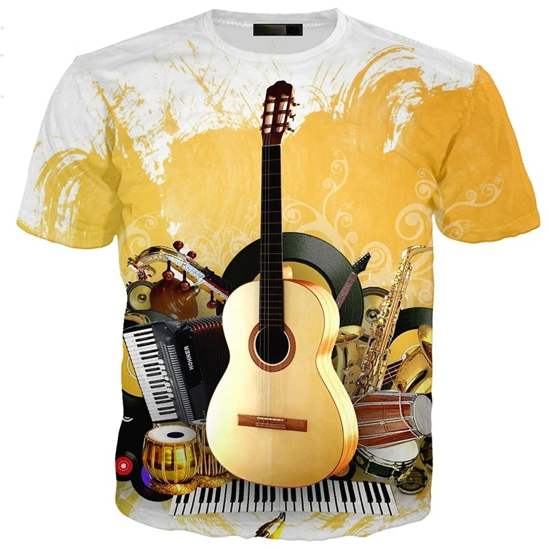 2023 New Electronic Drum Musical Instrument Rock Music Style Hip-Hop 3D Print Kids Tops Summer Boy Girl T-Shirt Fashion Baby Tee