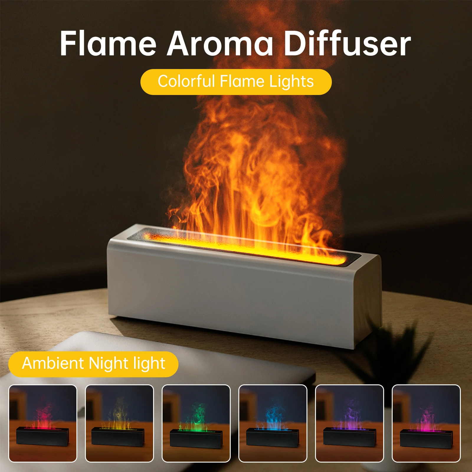 Vissko New RGB Flame Aroma diffusore umidificatore USB Desktop simulazione luce aromaterapia purificatore d\'aria per camera da letto con 7 colori