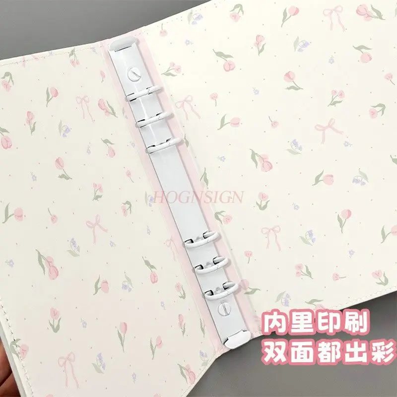 1pcs Pink Tulip Detachable Storage Cardbook, Celebrity High Beauty Polaroid PU Leather A5 Four Palace Grid