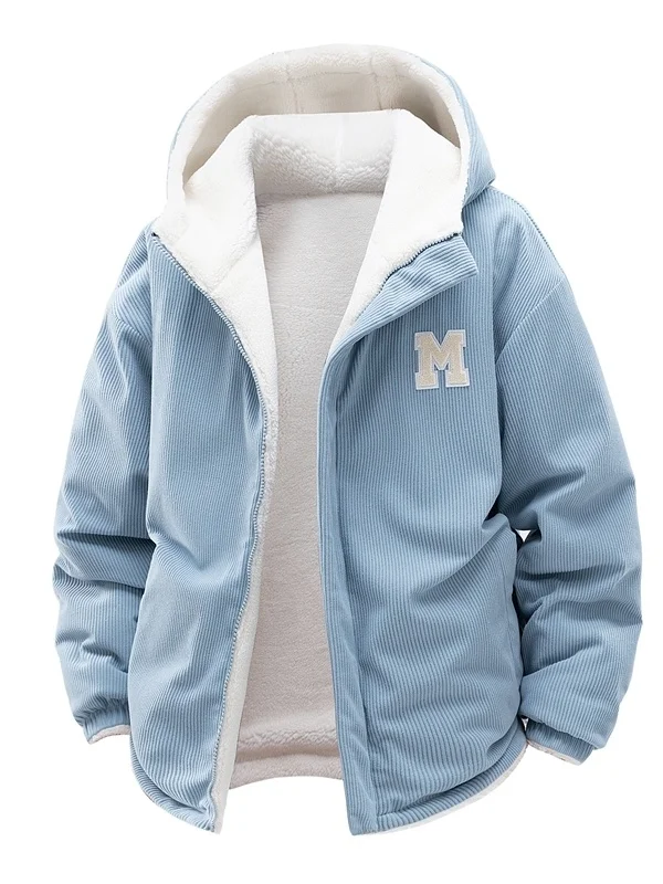 

Утепленная хлопковая куртка с вышивкой и капюшоном из овечьей шерсти для мужчин, зимняя теплая повседневная верхняя одежда, двусторонняя, модный бренд ZK-25